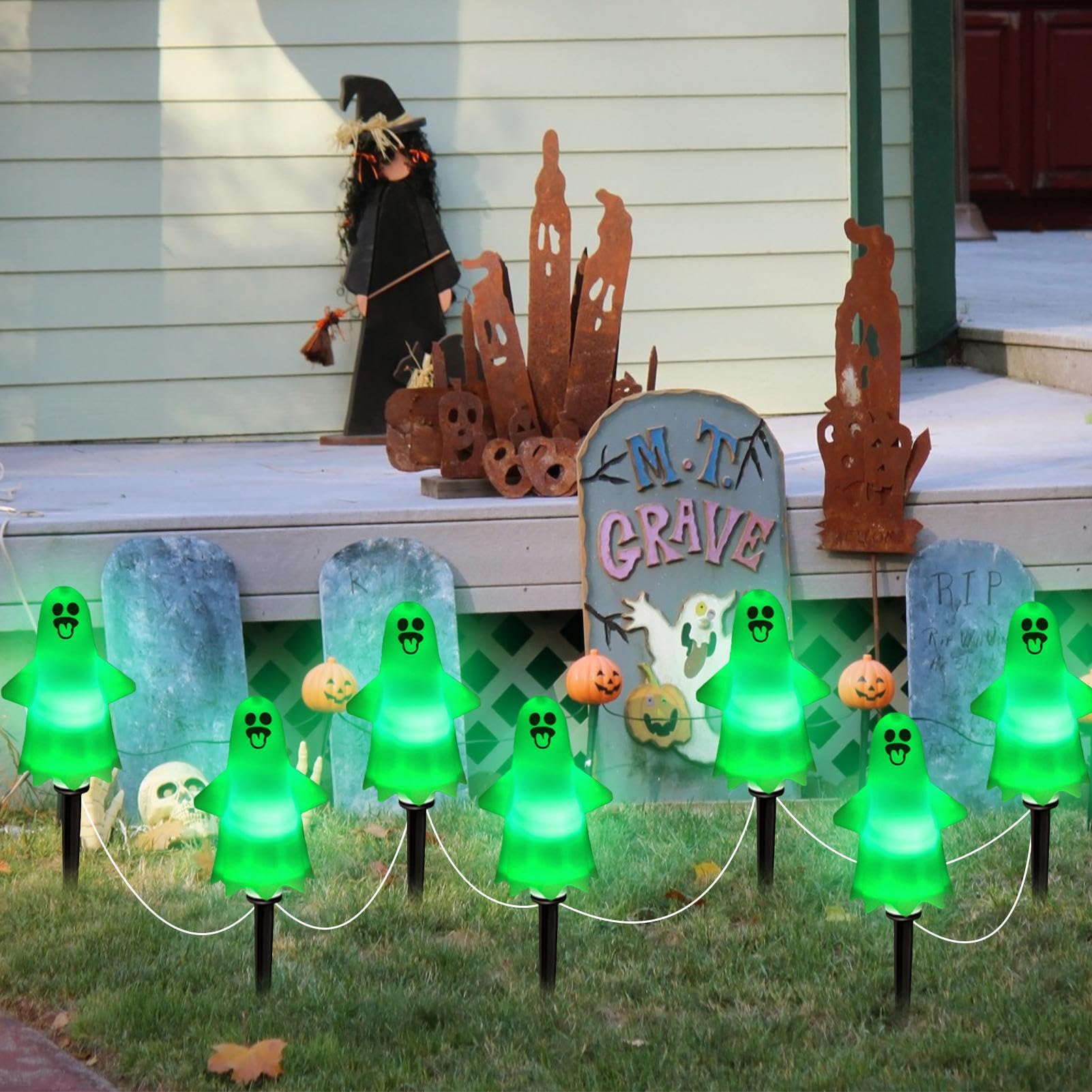 Lampy Solarne Zewnętrzne na Halloween Panel Słoneczny Wodoodporny I Odporny | Lampy Duchy Na Paliku Dekoracje Z Duchami Na Ścieżkę, Ogród, Patio, Krajobraz, Nawiedzony Dom, Ślub,