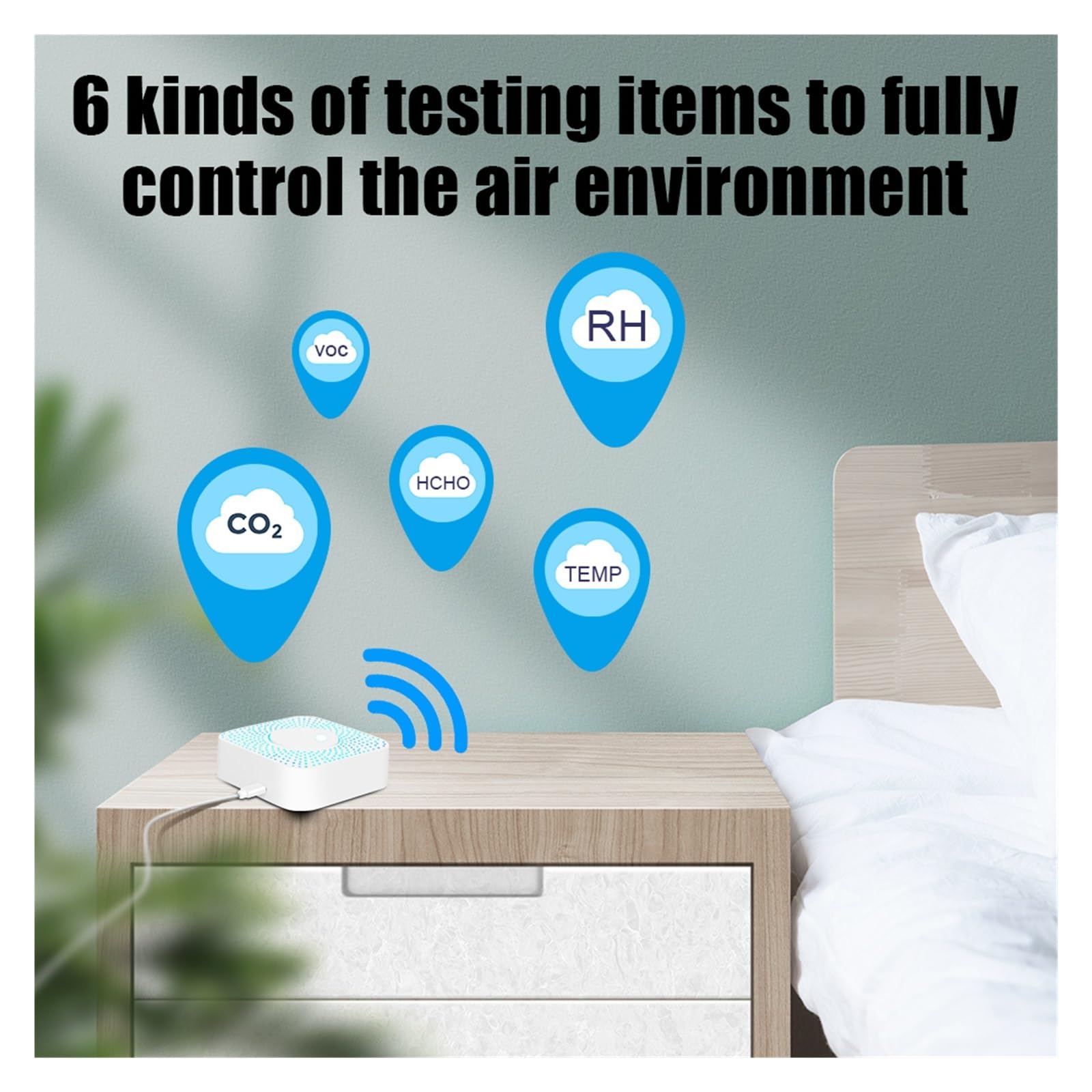 Inteligentny Dla Domowego Biura 6-w-1 Miernik CO2 WiFi Monitor Jakości Powietrza PM2.5 Formaldehyd TVOC Czujnik Temperatury I Wilgotności Dokładne Monitorowanie Czasie Rzeczywistym