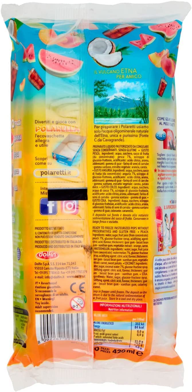 4X Dolfin Polaretti Happy Summer Nuovi Ghiaccioli al Gusto di Pesca, Anguria, Cocco e Cola 420ml (2024)