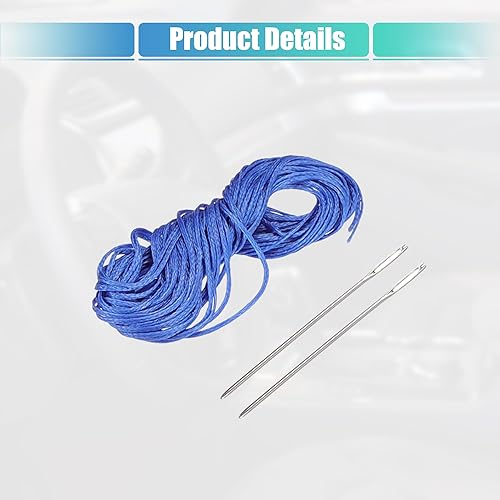 Miniatura 8 de uxcell Funda para volante cosida a mano, puntada azul con aguja e hilo, ajuste universal de 13.8-14.4 pulgadas de diámetro para automóvil y camión,