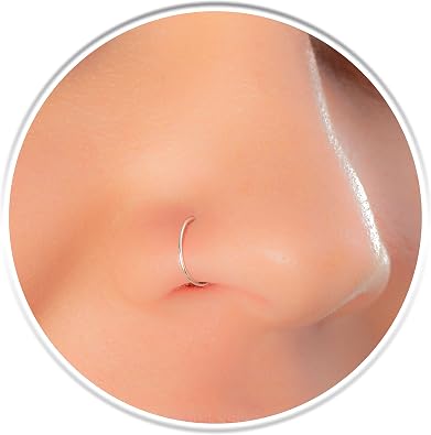 925 Sterling Silver Fake Nose Ring Faux Nose Hoop Piercing 20G 7mm Non Pierced Nose Jewelry for Women & Men Handmade Smooth Silver Fake Hoop Comfortable Clip On Look Nose Piercing Style