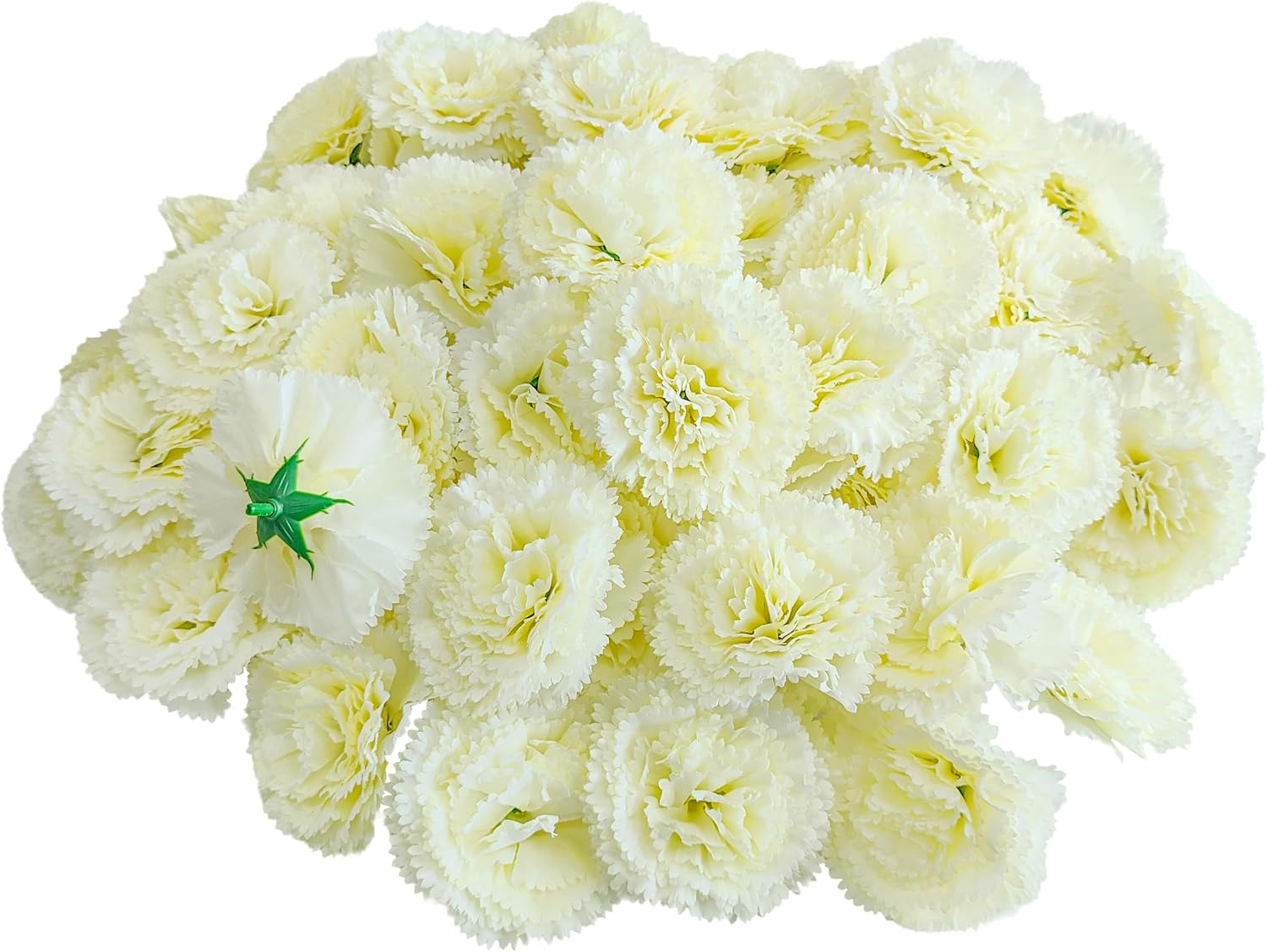 Ivory White Carnations Artificial Flowers Heads, 80pcs 3.5'' Fake Faux Silk Flower Heads with Stem for DIY Wreath,Flower Wall, Handmade Flowers, Table Centerpieces, Baby Shower, Graduation Decor