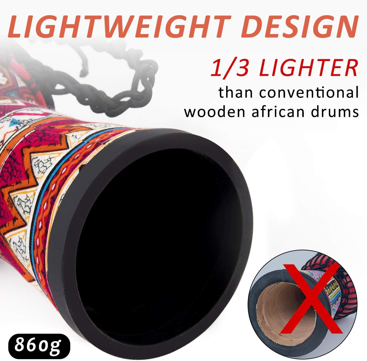 African Djembe Drum, Standard 8'' Red Cloth Stitched Congo Drums, Professional Bongo Drum With Goatskin Drumhead.
