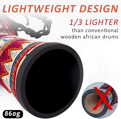 Vista 12 de lotmusic Tambor africano de Djembe, estándar 8" tambor cosido paño azul del Congo, tambor profesional del bongo con la cabeza de tambor de piel