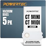 POWERTEC Shop Vacuum Bags 5PK for Festool CT 48 Dust Extractor, Replacement Fleece Filter Bags for Festool 497539 Shop Vacuum Dust Collection Bags, Shop Vacuum Accessories for Festool (75055)