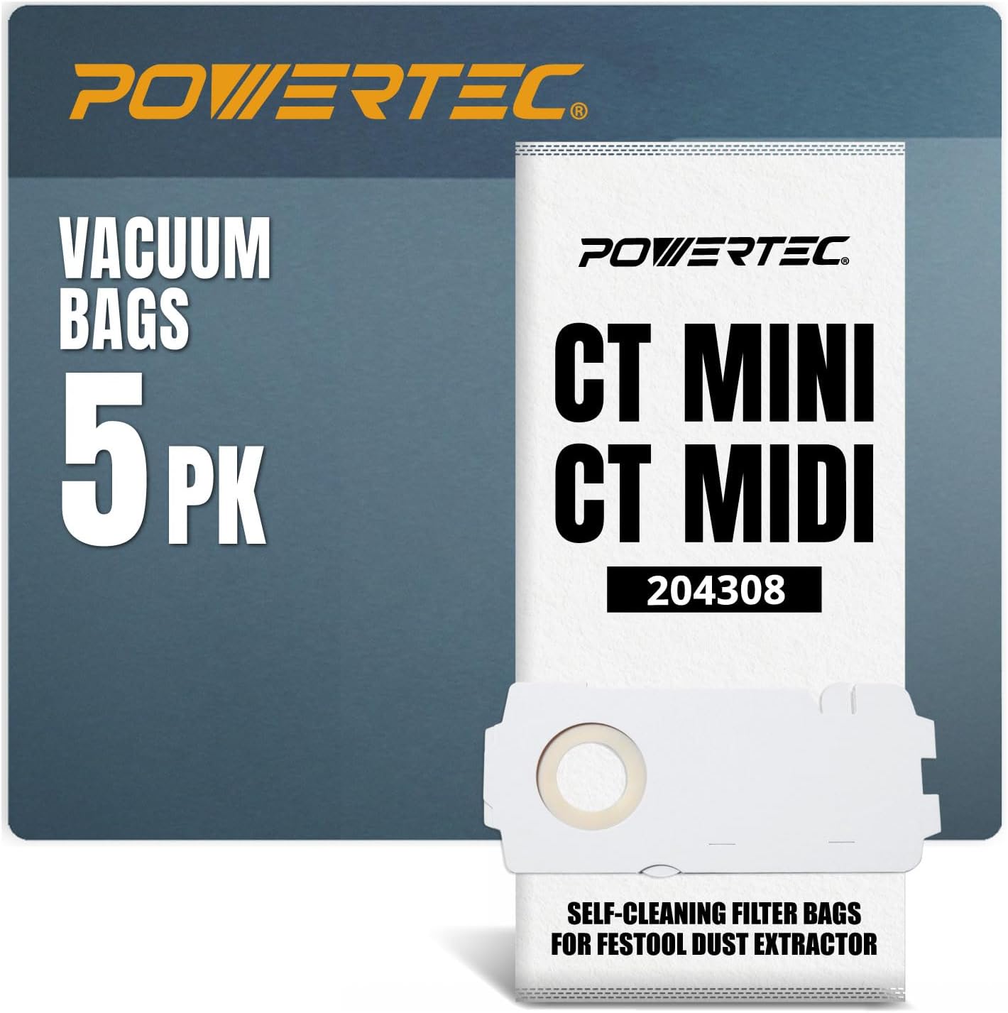 204308 Selfclean Filter Bags for Festool CT MINI, CT MIDI (from 2019 onwards) and CT15 Dust Extractor, Vacuum Bags for Festool CT Mini/Midi-2, 5 Pack (75085)