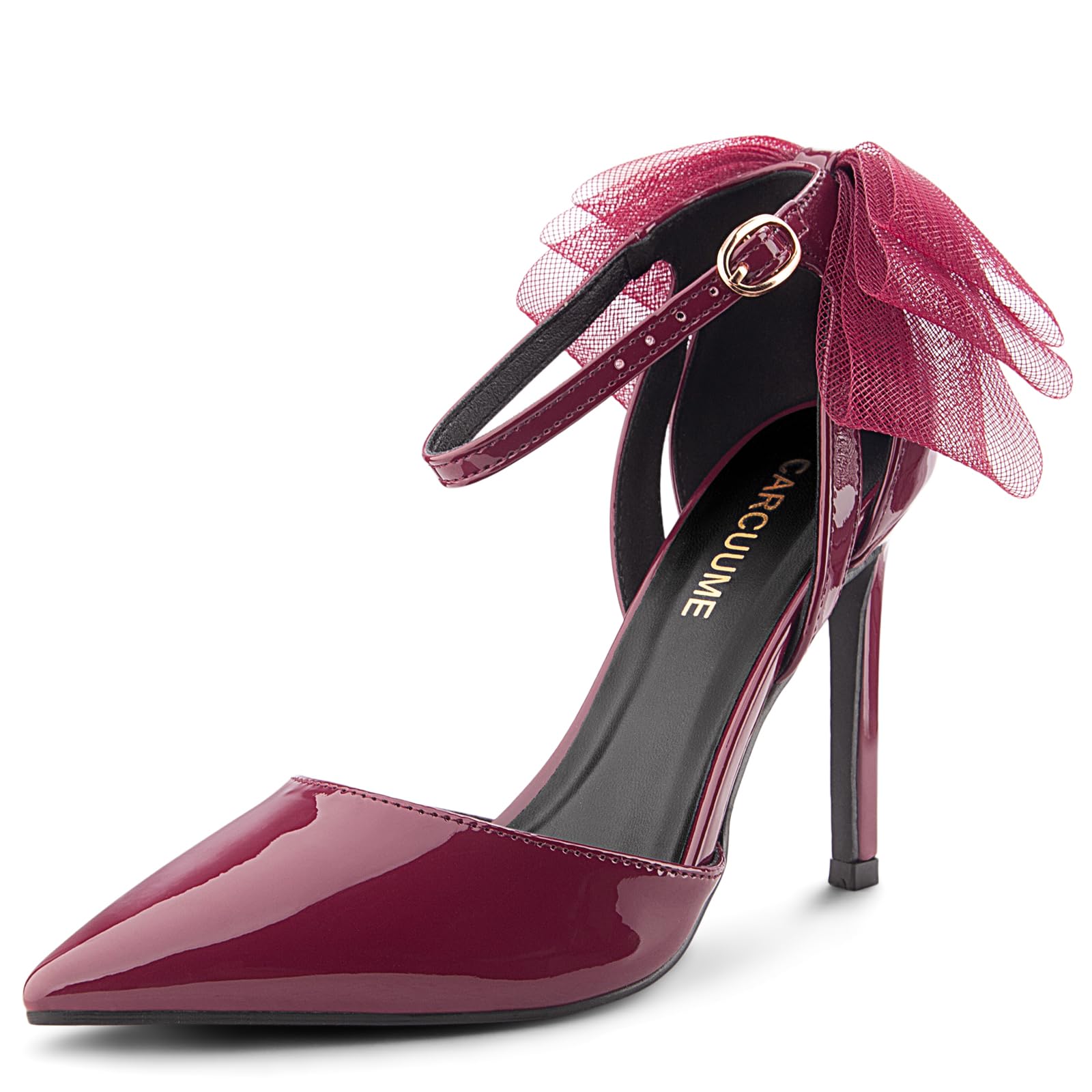 Carcuume Women's Closed Toe Heels Bow Stiletto Heel Sandals Pointed Toe Pumps Wedding Shoes: 10 Burgundy Patent