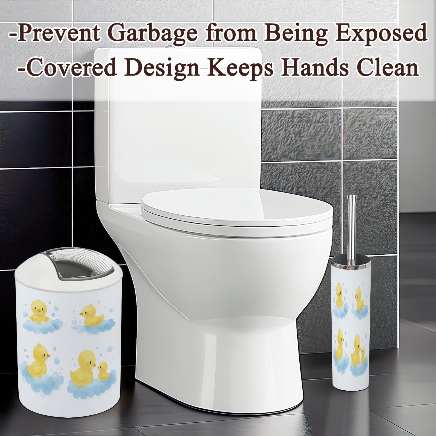 6 Piece Bathroom Accessories Set Rubber Duck Family Foam White Set Yellow Plastic Duck Toys Trash can Toilet Brush Holder Toothbrush Holder Toothbrush Cup Soap Dispenser Soap Dish Boho