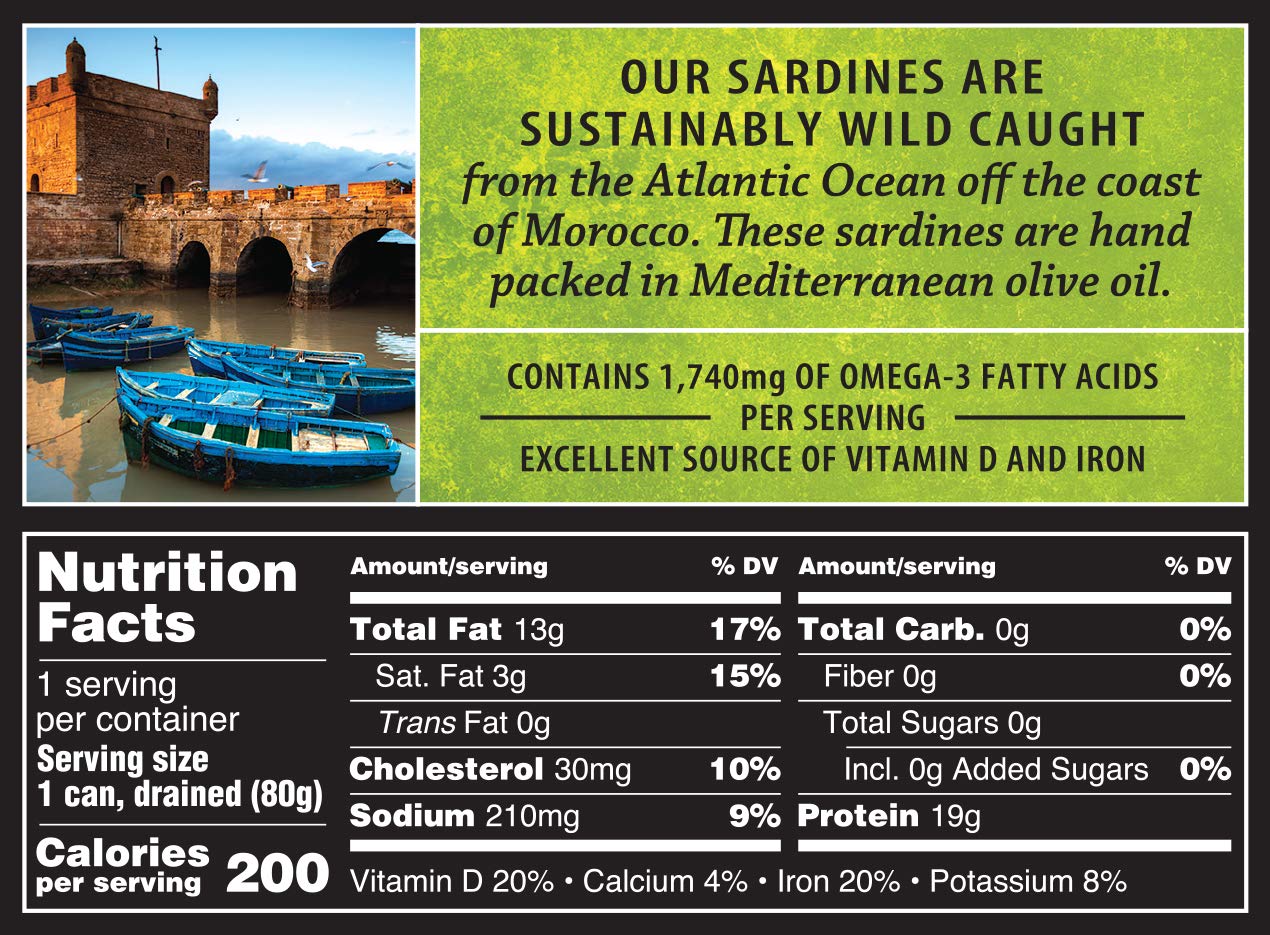 Crown Prince Natural Skinless & Boneless Sardines in Pure Olive Oil, 3.75-Ounce Cans (Pack of 12)