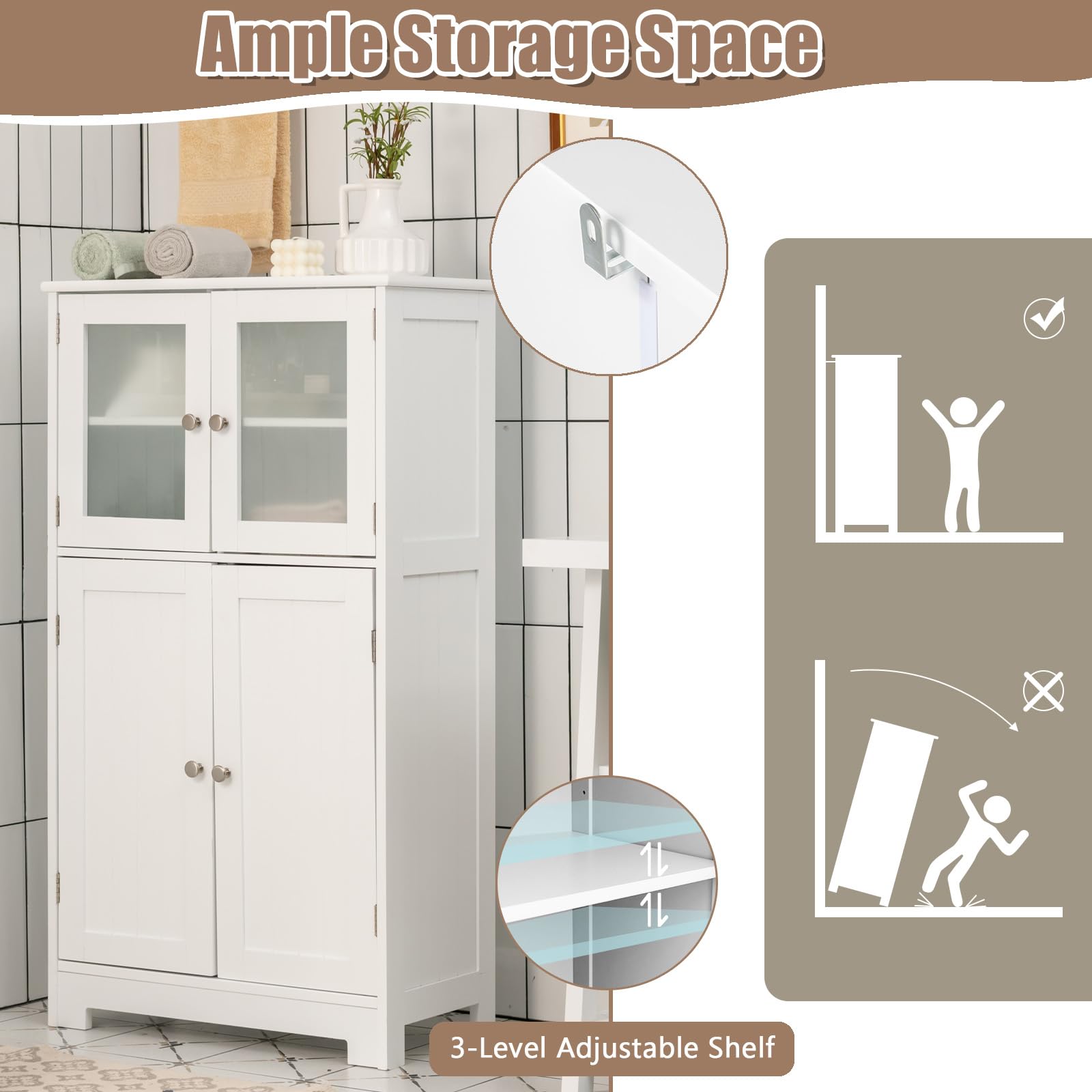 KOMFOTTEU Meuble De Salle De Bain, Avec 2 Tiroirs Et 2 S à