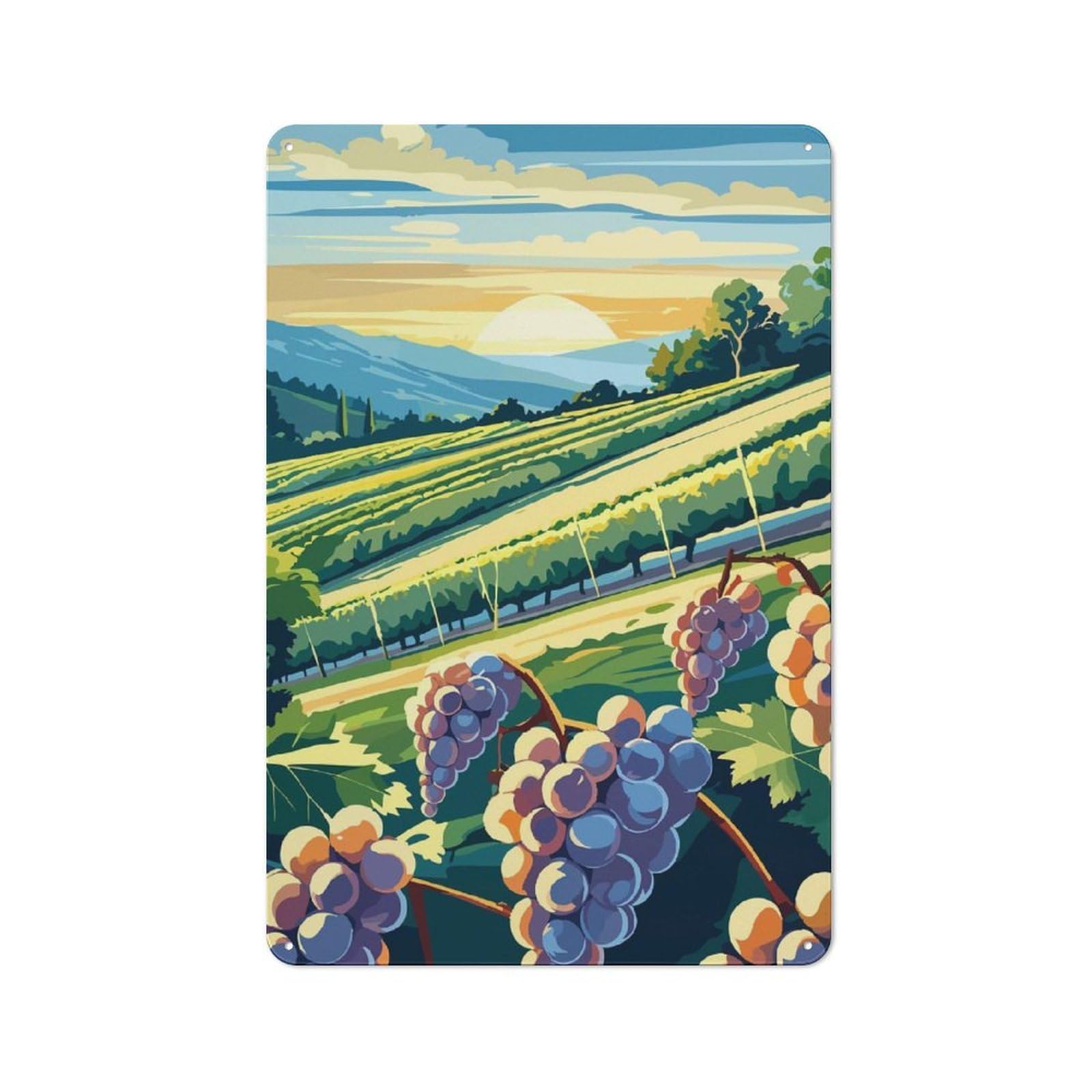 Junmoney Style-11 Vineyard Landscape At Sunset Urban Metal Wall Decor 30X20cm, Industrial Metal Sign For Flat, Bar, Studio Or Gallery Wall