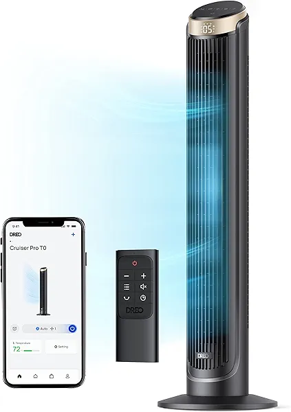 Dreo 40'' WiFi Tower Fan, 26ft/s High-Speed Cooling, Quiet Floor Fan with Remote, 90° Oscillating Fan, 4 Modes, 12H Timer, Touch Control, Standing Cooling Fan for Bedroom, Home, Office Room,