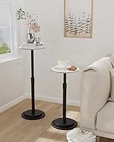 Vista 2 de Mesa de Bebidas con Altura Ajustable, Soporte de Plantas de Metal Redondo Vintage para Interiores, para Espacios Pequeños, Sala de Estar, Blanco