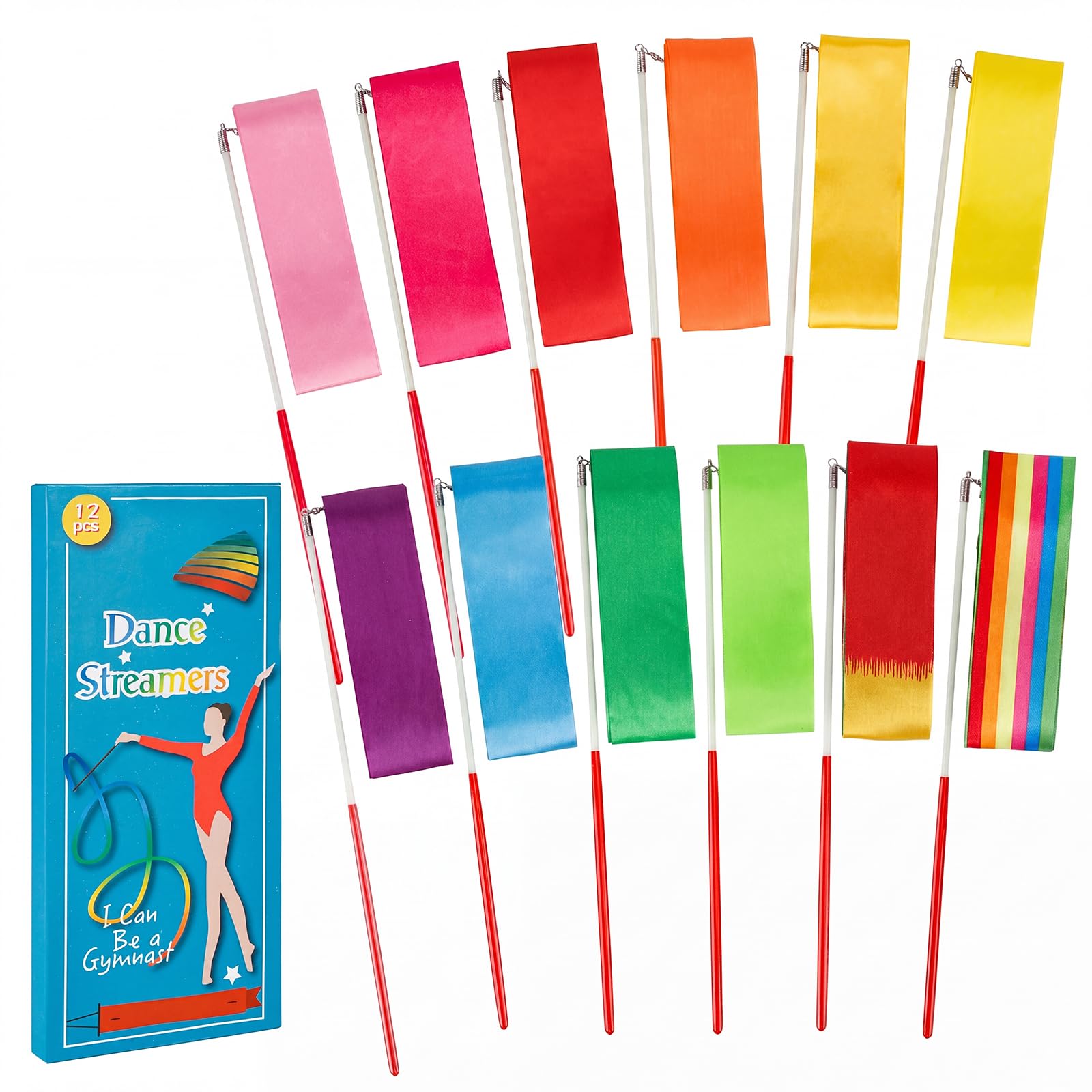 YGEOMER 12Pcs Kids Rhythmic Dance Ribbons Gym Ribbons Streamers Dancing Streamers, Rotating Baton, For Kids Artistic Dancing