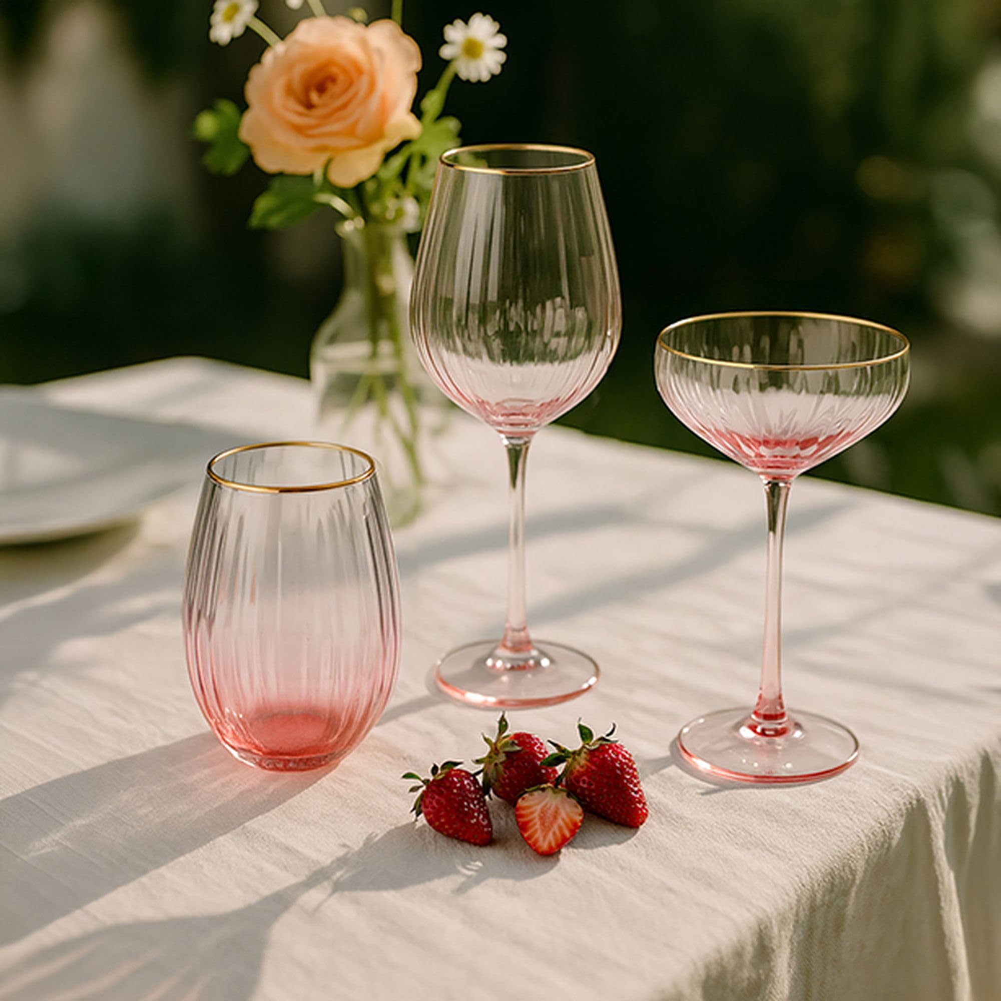 NOVASTYL - Lot de 4 verres à pied gatsby 57.5cl en verre rose - 1605450