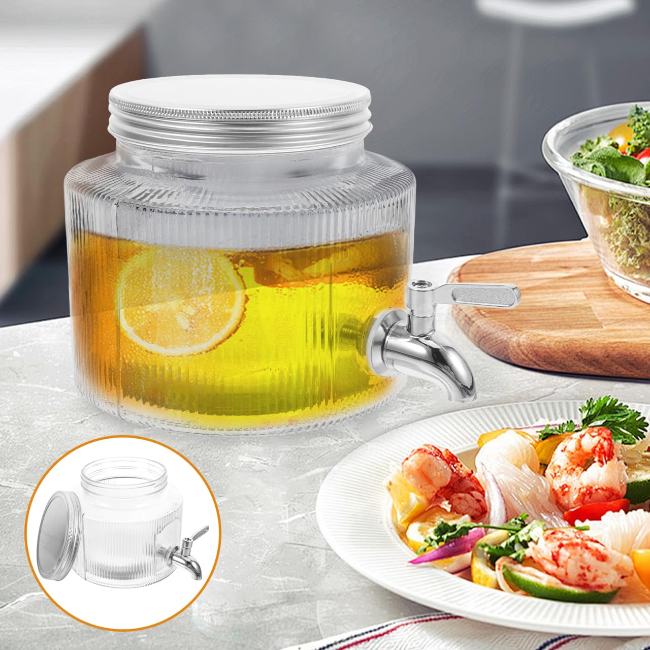 POPETPOP Dispensador De Vidrio Con Grifo Para Agua Fría Jarra De 7.08X7.08X5.70In Gran Capacidad Ideal Para Nevera Bebidas Frías Jugo Té Y Fiestas En Casa