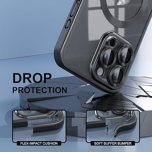 Miniatura 4 de Funda magnética para iPhone 15 Pro Max nunca amarillenta protección contra caídas de grado militar protector completo de lente de cámara, funda