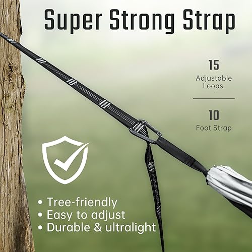 Miniatura 3 de TORUK Hamaca de camping doble e individual hamaca portátil con correas de árbol (M, negro)