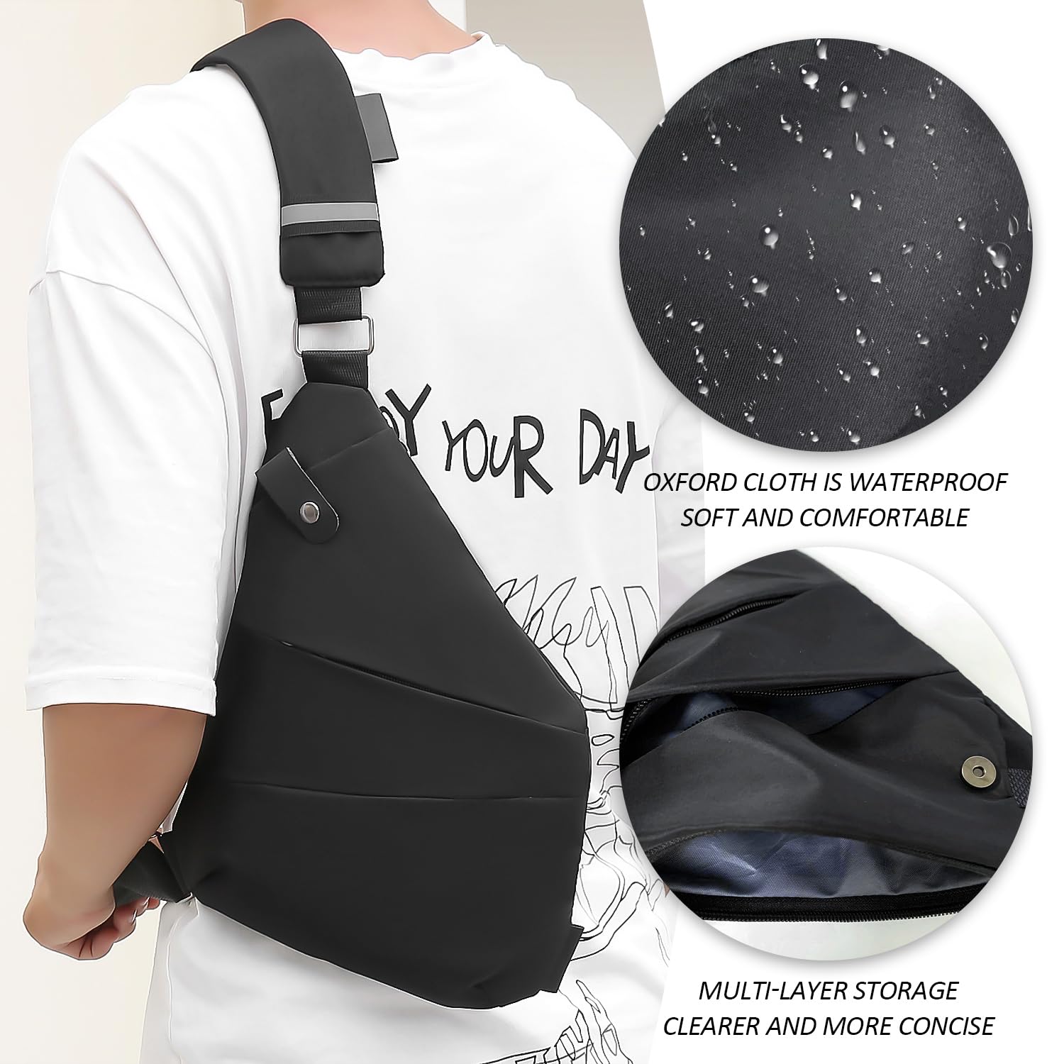 1 bolso de hombro antirrobo, bolso antirrobo para hombres y mujeres, bolso de hombro de viaje, bolso ajustable, bolso bandolera, bolso de honda, bolsa de hombro individual (negro), Negro