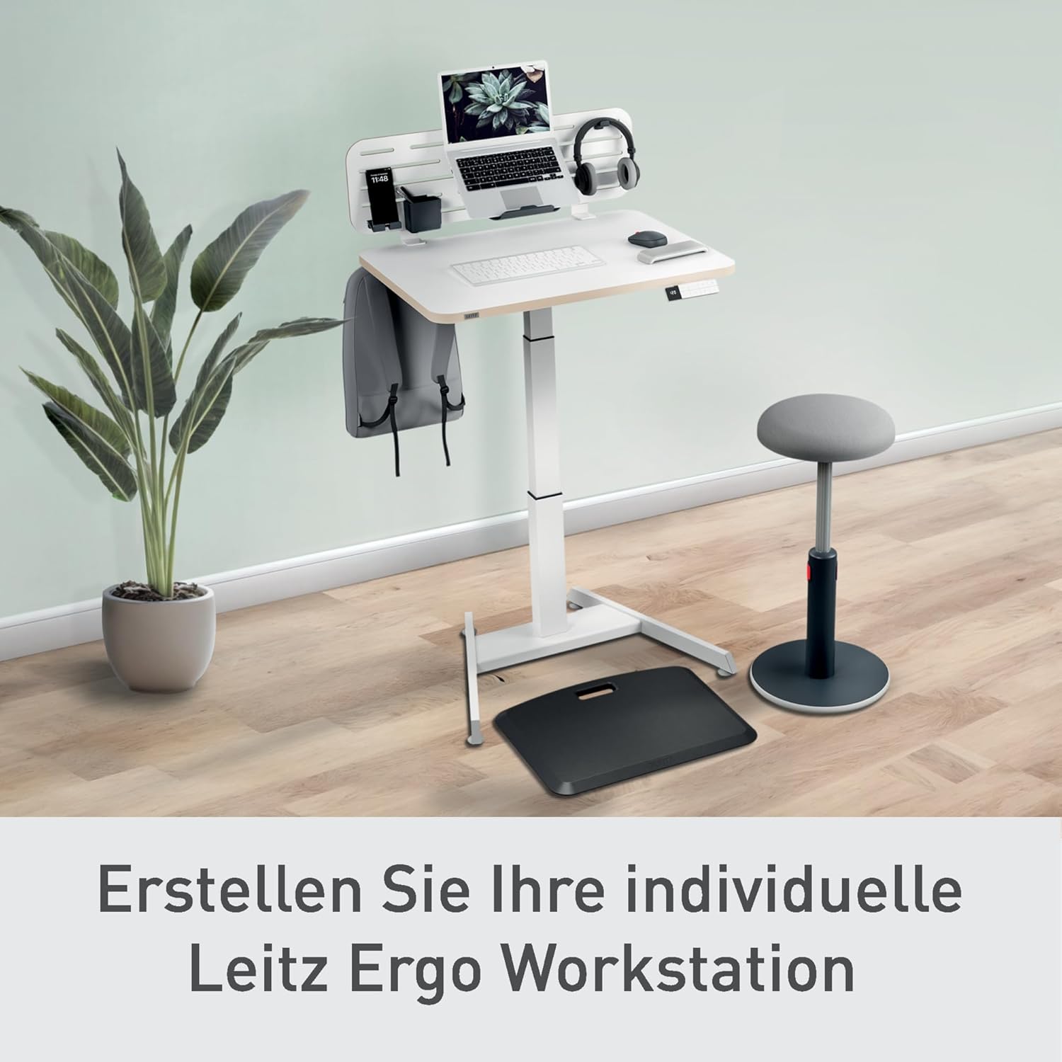 Leitz Ergo Pegboard Desk Organiser with Laptop Holder & Desk Tidy Accessories, Compatible with Desk Thickness of 35mm, Wide Hanging Slots, Clamp Mounting, 80cm x 25cm, Ergo Range, White, 65490000