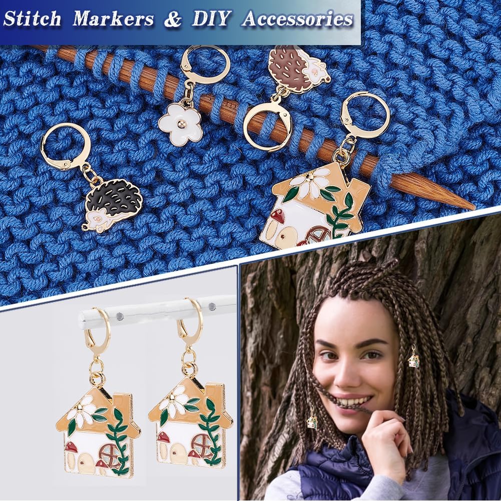 NBEADS 24 Pcs Hedgehog Stitch Markers, Alloy Enamel Crochet Stitch Marker Charms Removable Dangle Locking Stitch Marker for Knitting Weaving Sewing Accessories Quilting Jewelry Making image 4