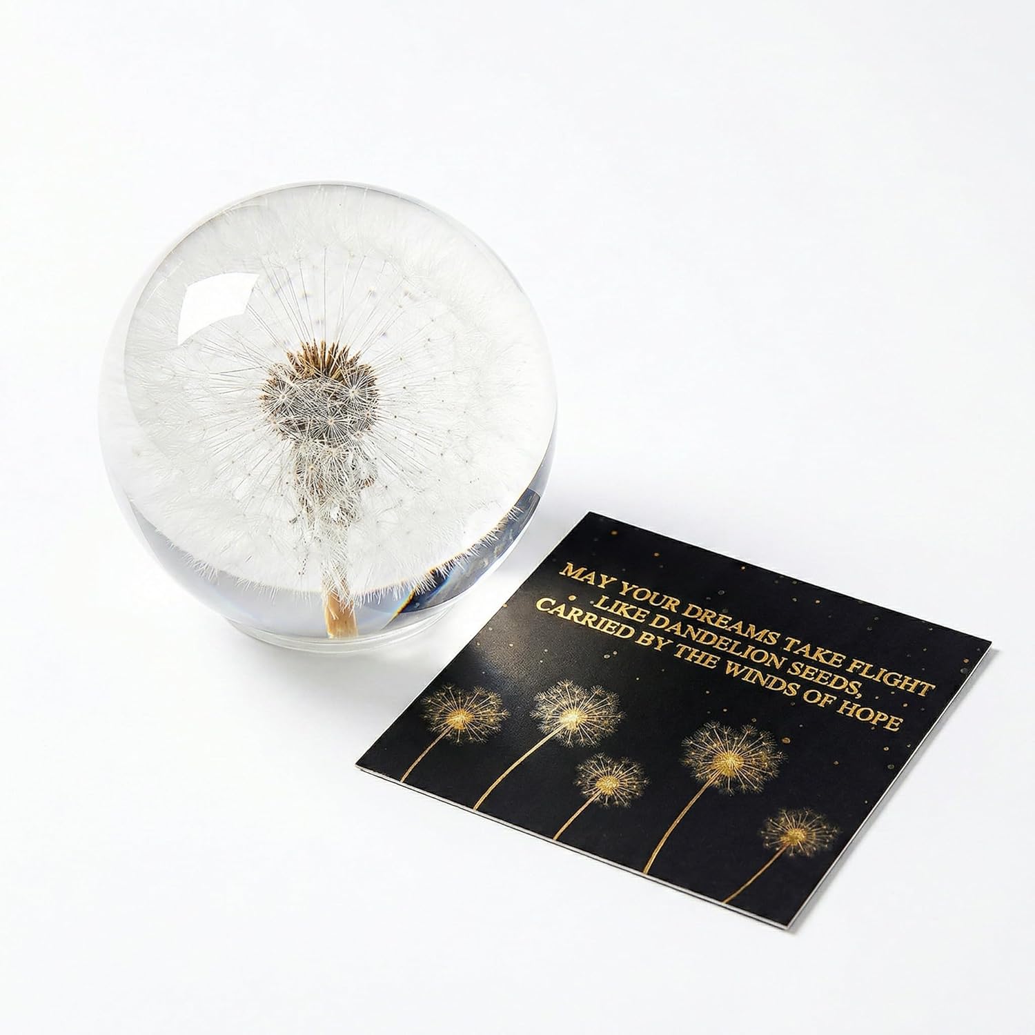 Dandelion Paperweight with Real Dandelion in Crystal Glass Ball, Meaningful Gift for Women, Mom, Friends & Teachers, Desk Decor for Home Office, Symbol of Hope, Luck and Dreams (3.1 in)