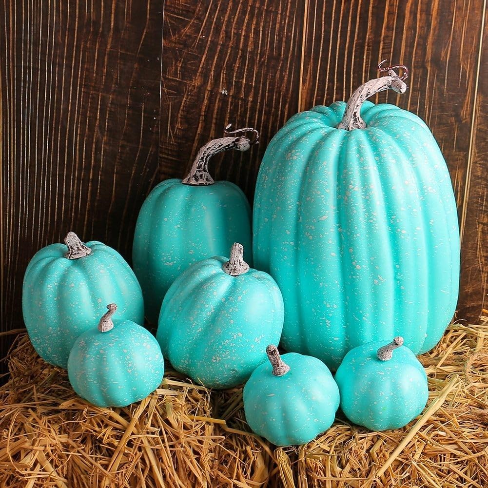 Set di 7 zucche artificiali autunnali per feste stagionali e per lo styling della casa (blu)