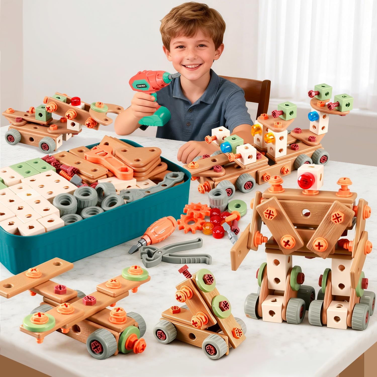 VEAIS Kids Tool Set with Drill, 148Pcs Tool Set with Toolbox,STEM Montessori Toys for 3-5Year Old, Educational Construction Toy, Pretend Play Toys for 3 4 5 6 Year Old Boys, Birthday Gift for Kids