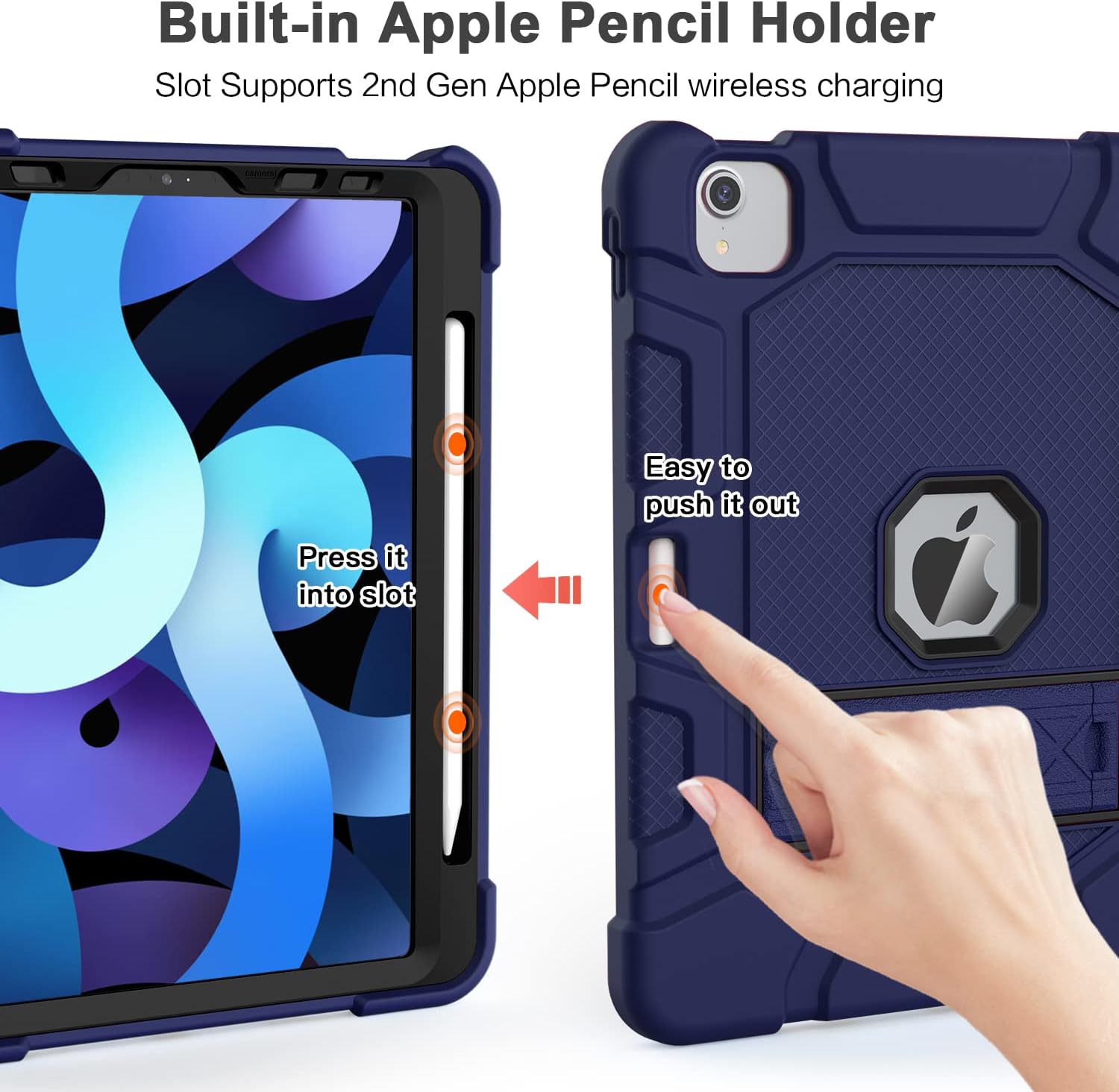 Azzsy Kids Case for iPad Air 5th / 4th Generation 10.9 Inch 2022/2020, [Support 2nd Gen Apple Pencil Charging] Heavy Duty Shockproof Rugged Protective Case for iPad Air 5/4 10.9 Inch (Navy Blue)