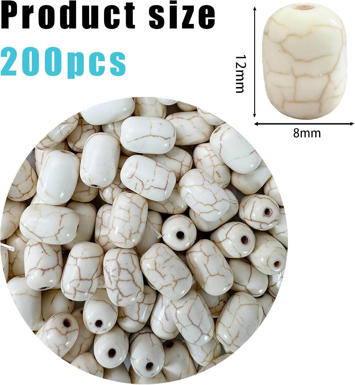 Turquoise Stone Cylinder Beads for Jewelry Making - 200pcs 8x12mm White Tube Spacer Beads Bulk for Necklace, Bracelet, Keychain, Hair, Lanyard & DIY Craft Supplies - Image 7