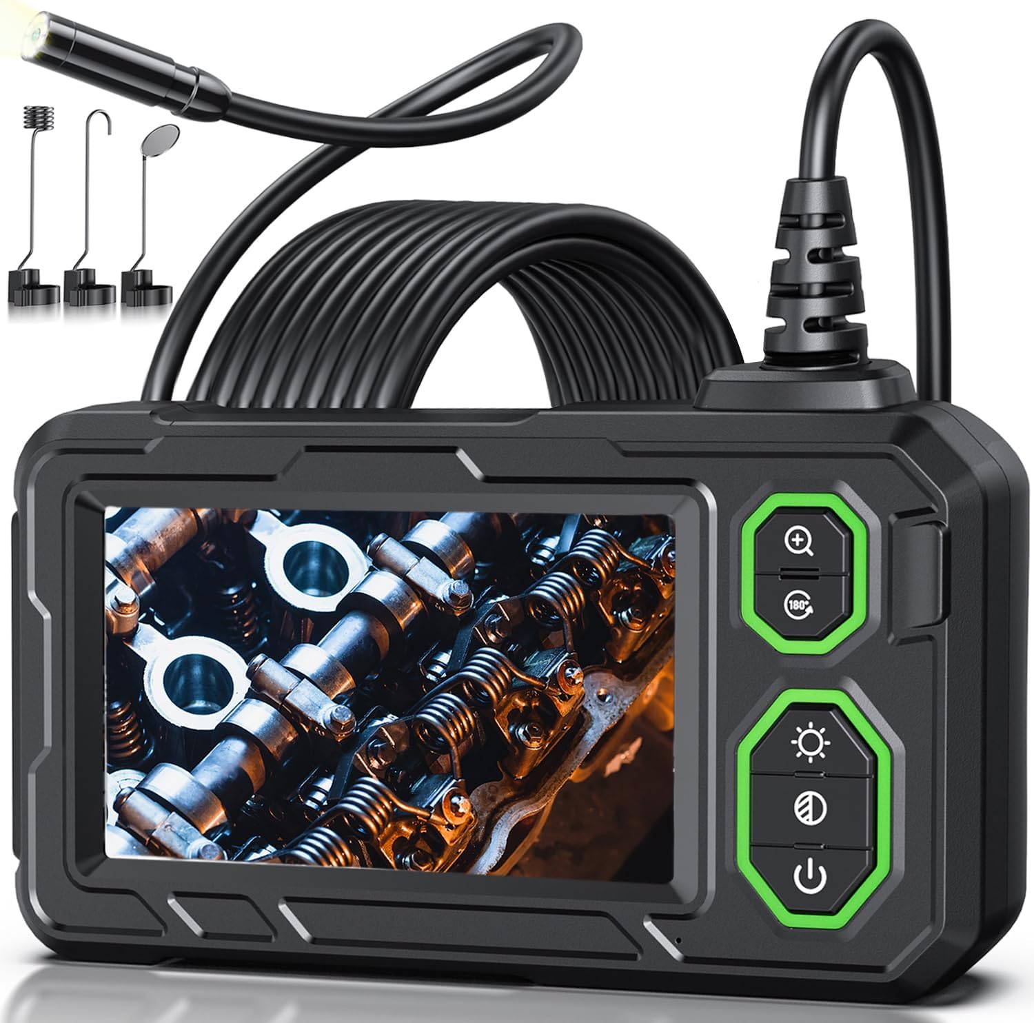 Endoscope Camera with Light, 4.3" Inspection Camera, 1920P HD Borescope, 16.4FT Semi-Rigid Cord, IP67 Waterproof, Black