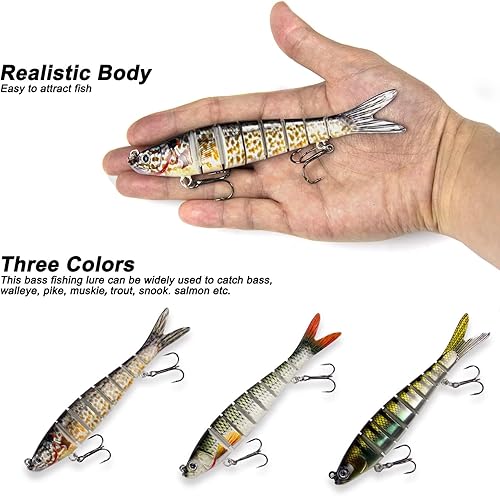 Miniatura 3 de Kit de señuelos de pesca de lubina para agua dulce (3 piezas), cebo de pesca de trucha, agua salada multiarticulado para trucha, crankbaits pesca de