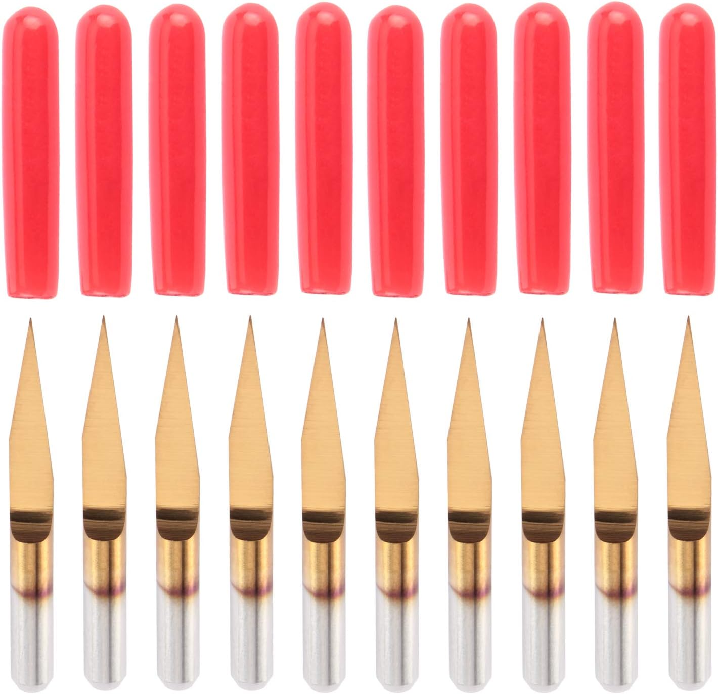 Frее Shірріng 🛒 HQMaster CNC Engraving Bits, Bit Cutter 10 Pack 0.1mm Tip Tungsten Steel Titanium Coated Flat Bottom Sharp Cutting Router Rotary Tool Set for PCB PVC Wood Acrylic Aluminum