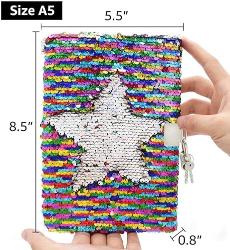 Vista 7 de VIPbuy Magic - Diario de viaje reversible con lentejuelas, diario de viaje con cierre y llave para niños y niñas, tamaño A5 (8.5 x 5.5 pulgadas), 78