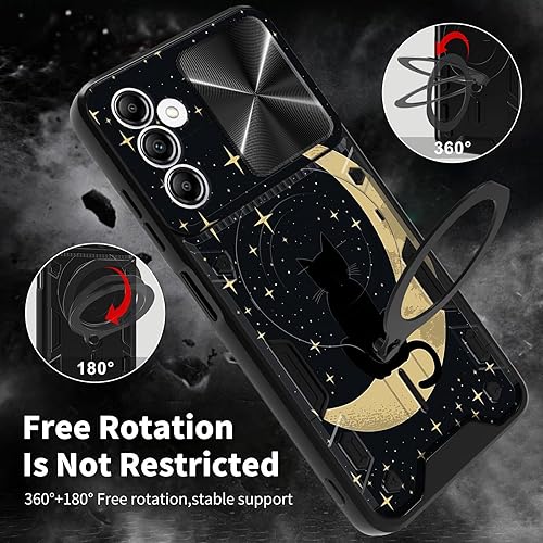 Vista 10 de Funda para Samsung Galaxy A13 5G con cubierta deslizante para lente de cámara y anillo giratorio de 360 grados, soporte híbrido de doble capa Flores