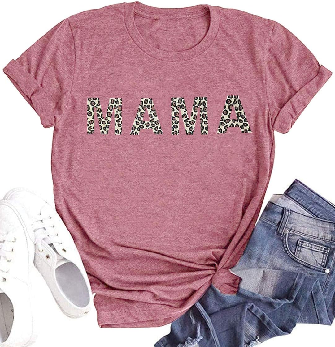 Baseball Mama Shirts Women Game Day Tshirt Funny Letter Print Baseball Mom Shirt Casual Leopard Mama Graphic Tees Tops
