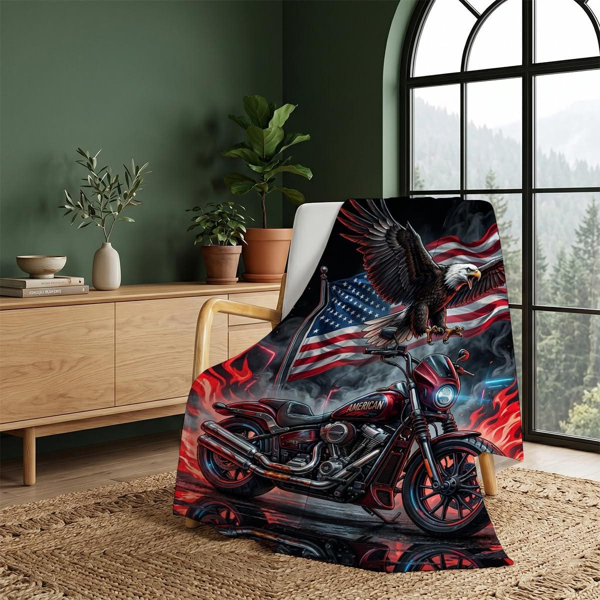 Patriotic Eagle Motorcycle Blanket Soft Throw Blanket 50" x 60" image 3