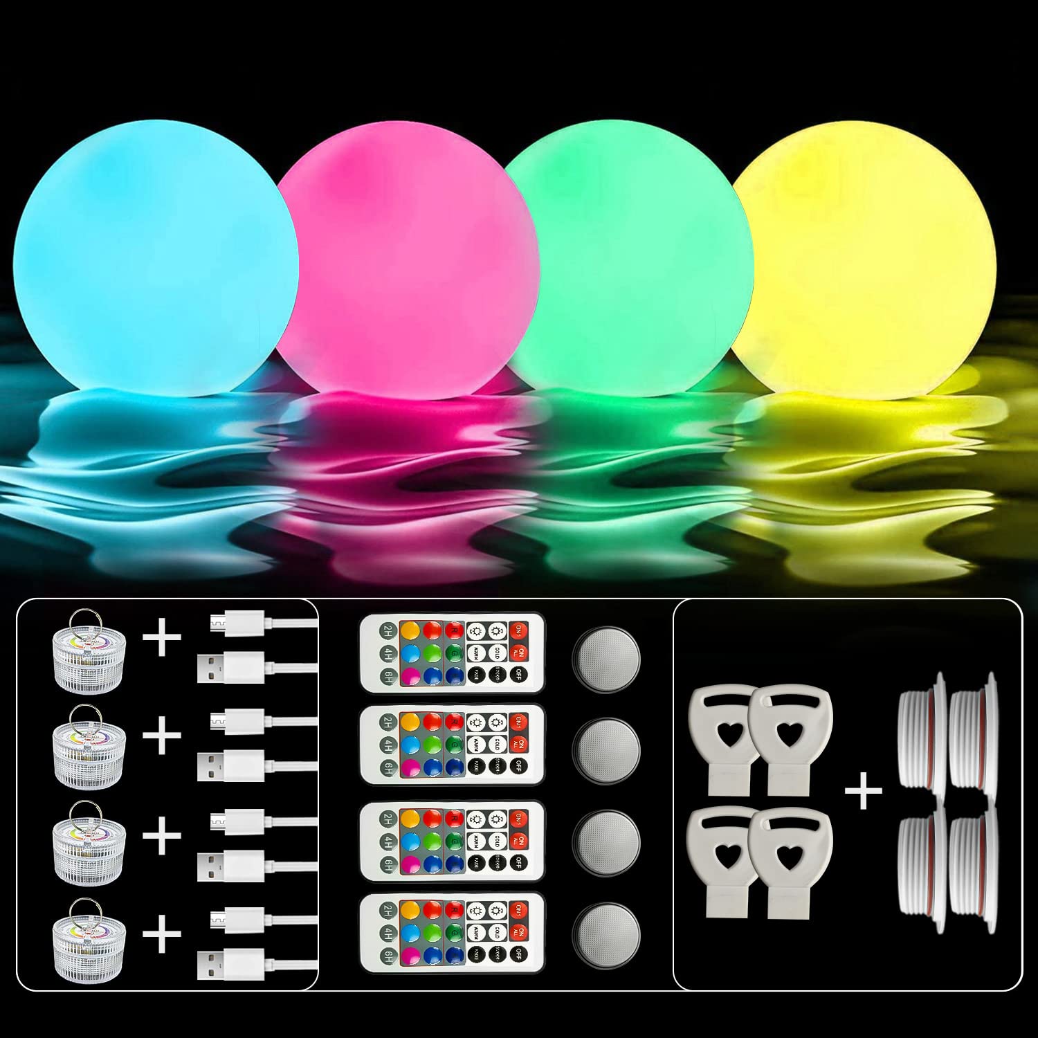 Photo 1 of IOKUKI Pool Toys - 16'' Inflatable Light Up Beach Ball with 2.4g Remote, Multi - Color Changing Light, Rechargeable Glow in The Dark Ball for Pool Party Games and Decorations