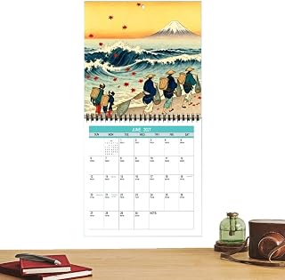 2027年壁掛けカレンダー 和風木版画デザイン 月間書き込み欄