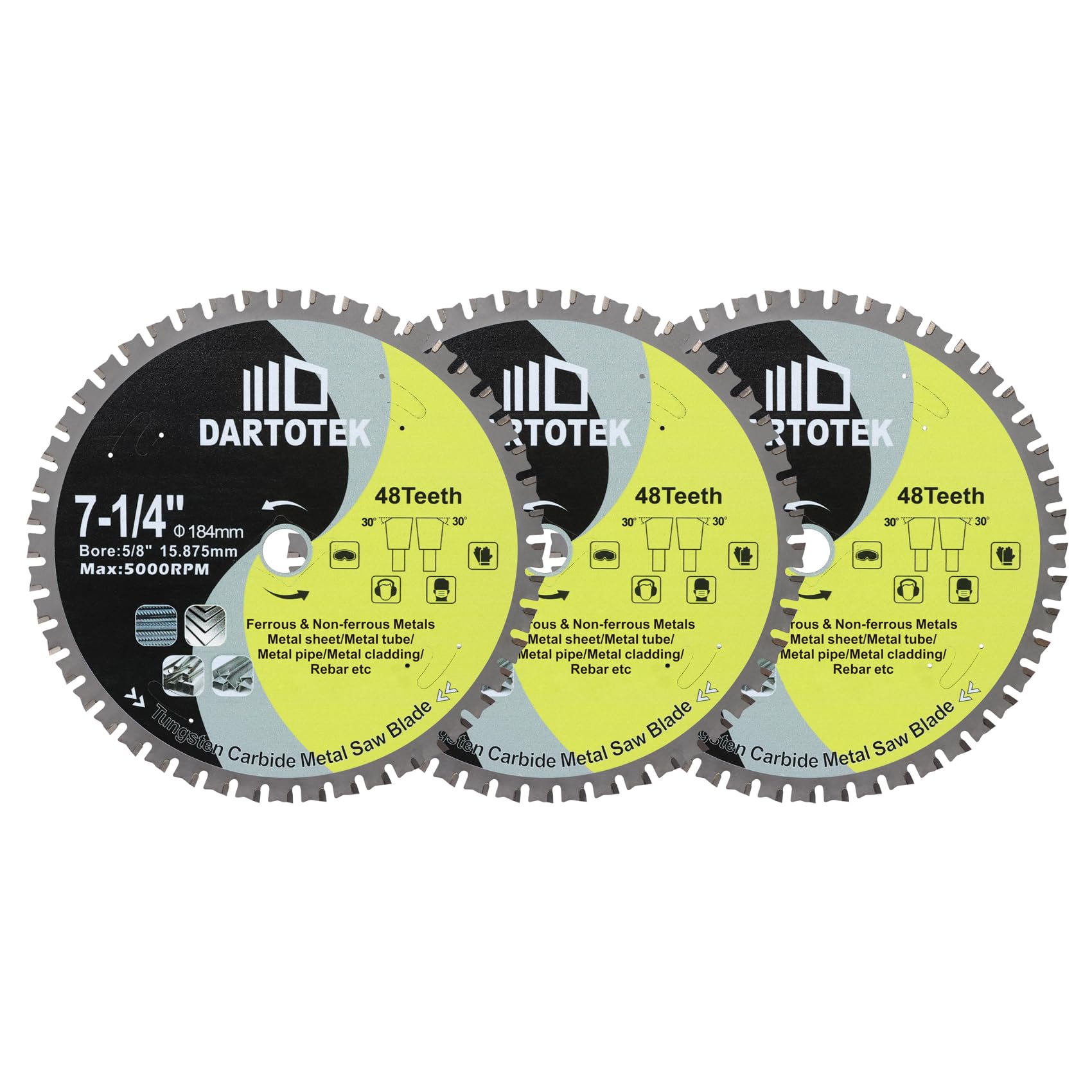 184mm TCT Saw Blades, 48 Teeth Metal Cutting Disc Tungsten Carbide Tipped Circular Saw for Iron, Stainless Steel, Nickel, Titanium, Ferrous Metals, and Steel Pipe,3 pieces