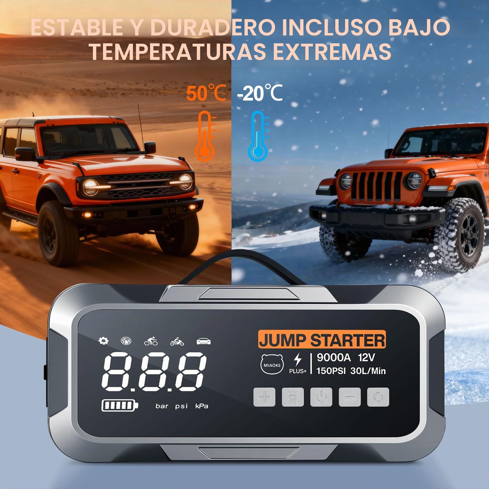 Paquete de potencia mejorado de arranque 9000A, 22 cilindros, tiempo de inflado rápido de 90 segundos, con iluminación LED, chip de IA, compresor de aire de 12 V, 150 PSI, para vehículos diésel