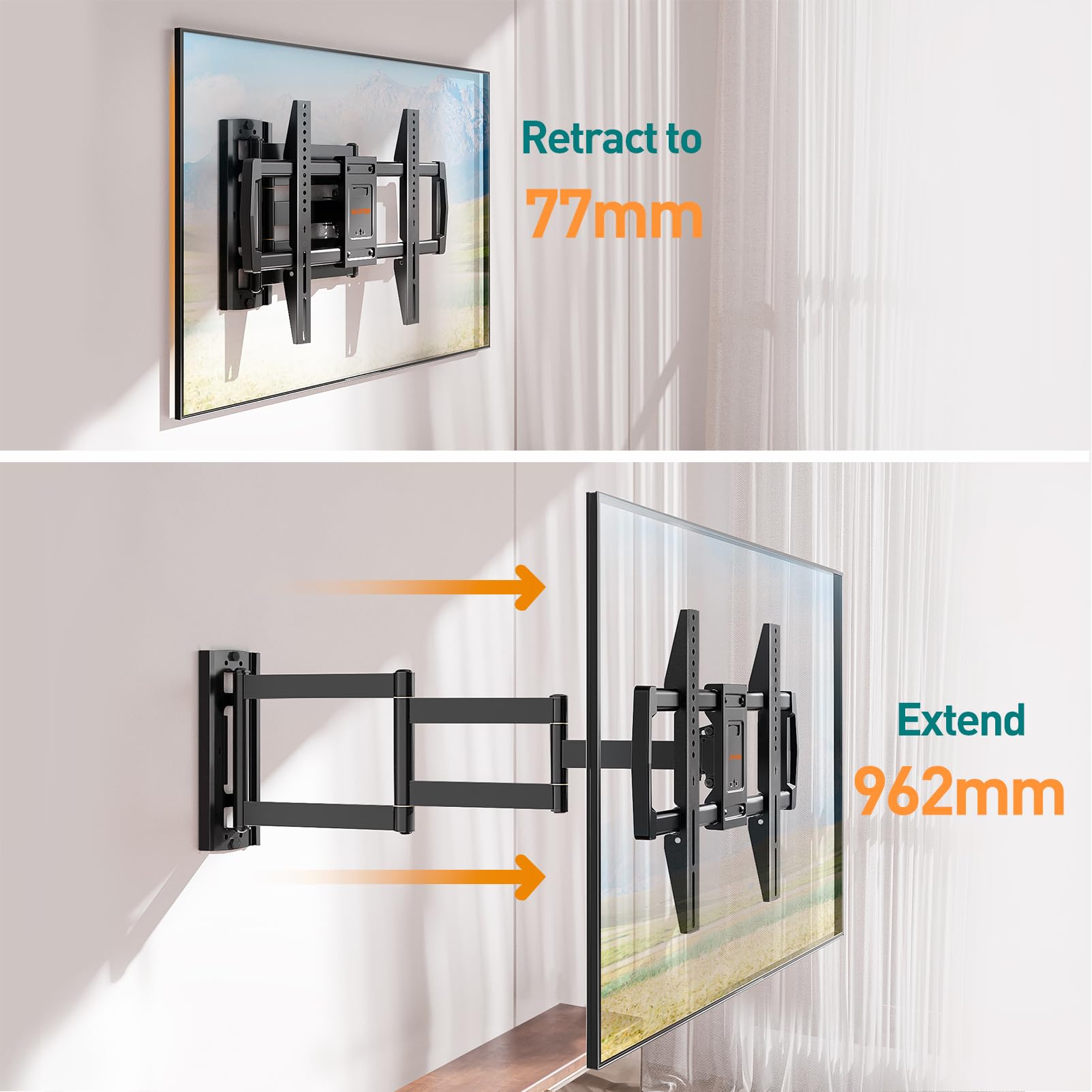 ELIVED Staffa da parete per TV con portata di 962 mm, per la maggior parte dei televisori da 42-75 pollici | Braccio di estensione angolare per TV, staffa da parete girevole e inclinabile, max VESA 600 x 400 mm, supporta fino a 35 kg
