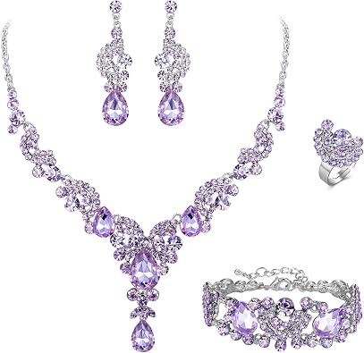 EVER FAITH Rhinestone Crystal Bridal Floral Wave Teardrop Necklace Earrings Set