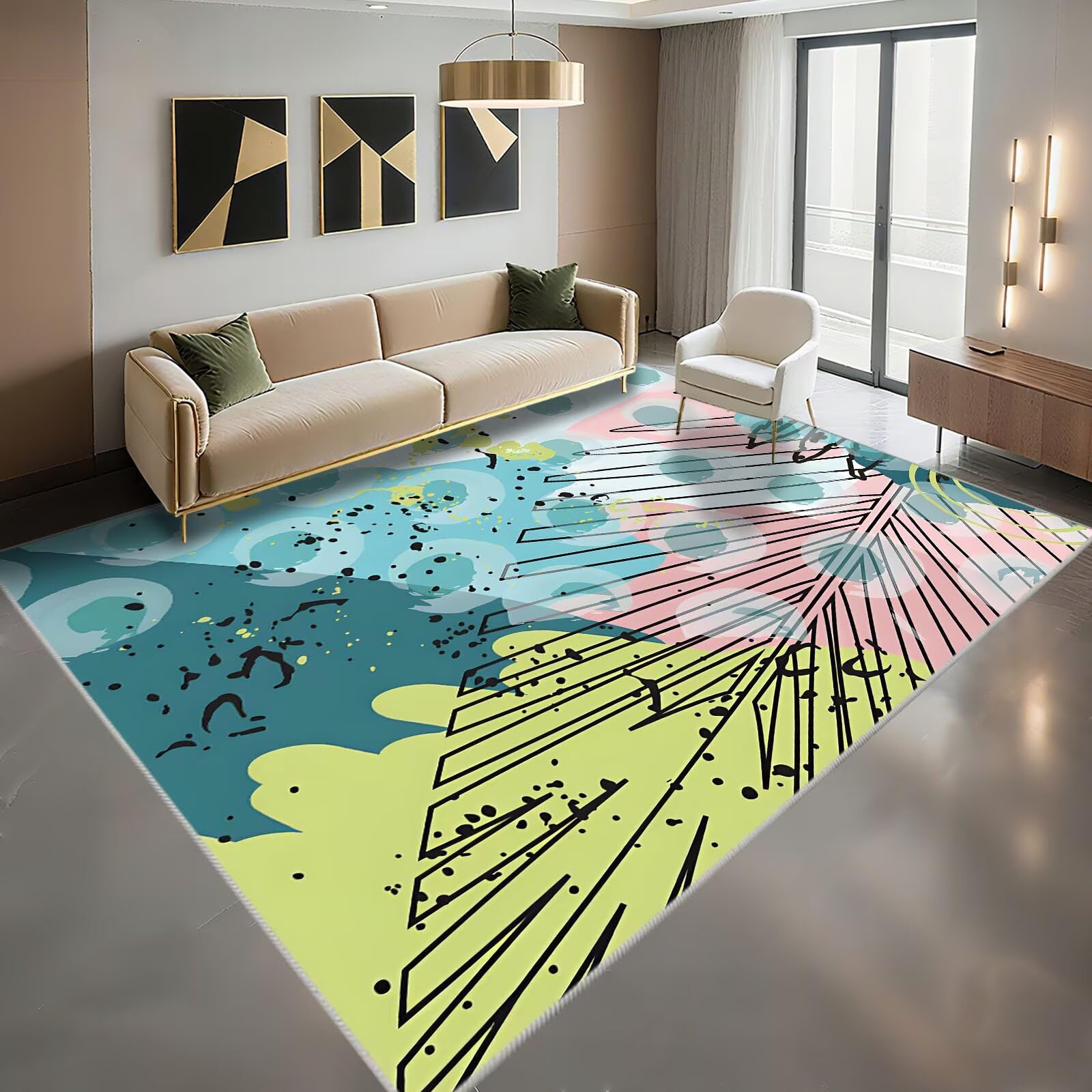 Tapis chambre fille lavable bleu rose 120x170cm anti-tache et extra plat pour porte basse