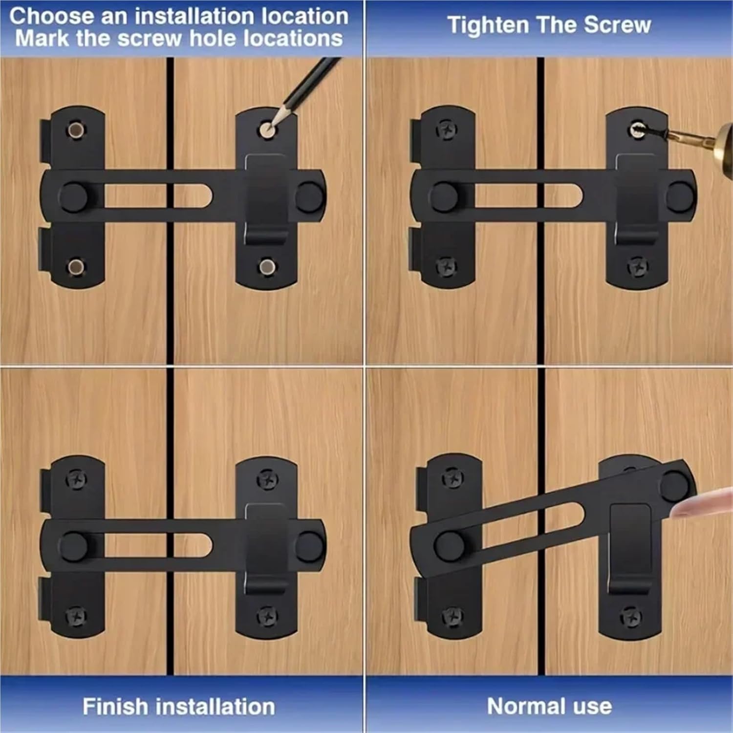 Durability 8pcs 4Inch Door Latch Bolt 180 Degree Stainless Steel Latches Sliding Barn Doors Lock Security Hardware for Window Cabinet Home(Black)