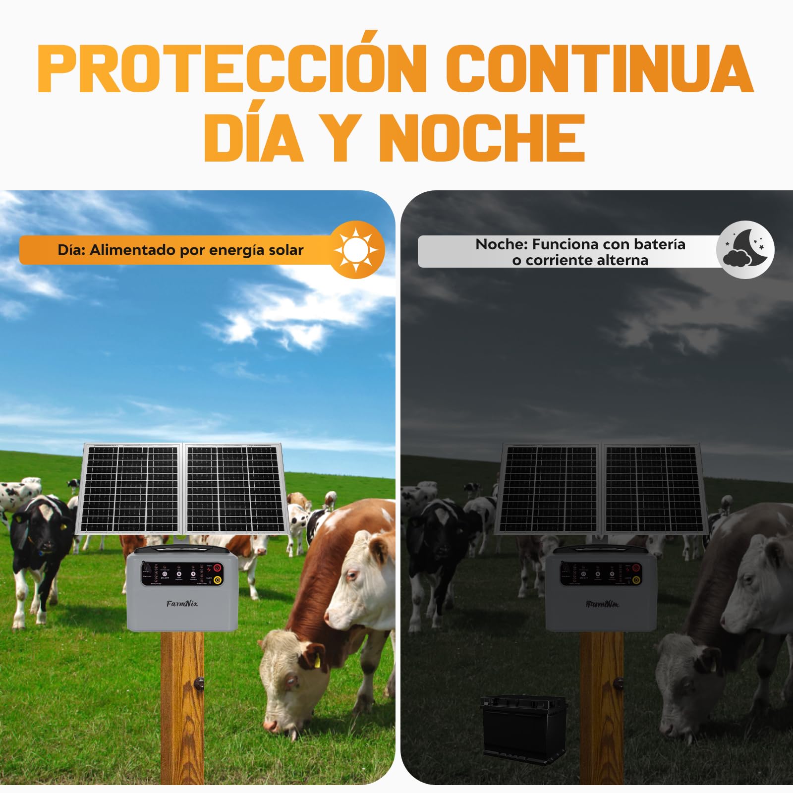 48KM Solar Pastor Electrico, 0.3- 1.5J 6-12KV Ajustable pastor electrico Cerca eléctrica Controlador para Granja de animales, Electrificador de cercados para Ganado, Aves, Granja