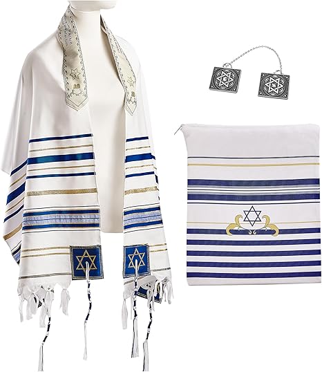 Tallit / Talliet (gebedsmantel) gemaakt van 100% wol in wit/zwart