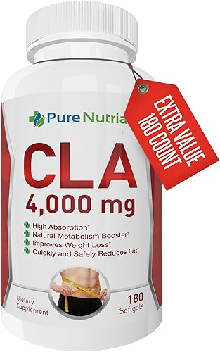 PureNutria CLA 4000 - Quemador de grasa de máxima fuerza para hombres y mujeres, mejora del ejercicio de pérdida de peso natural, mejora la