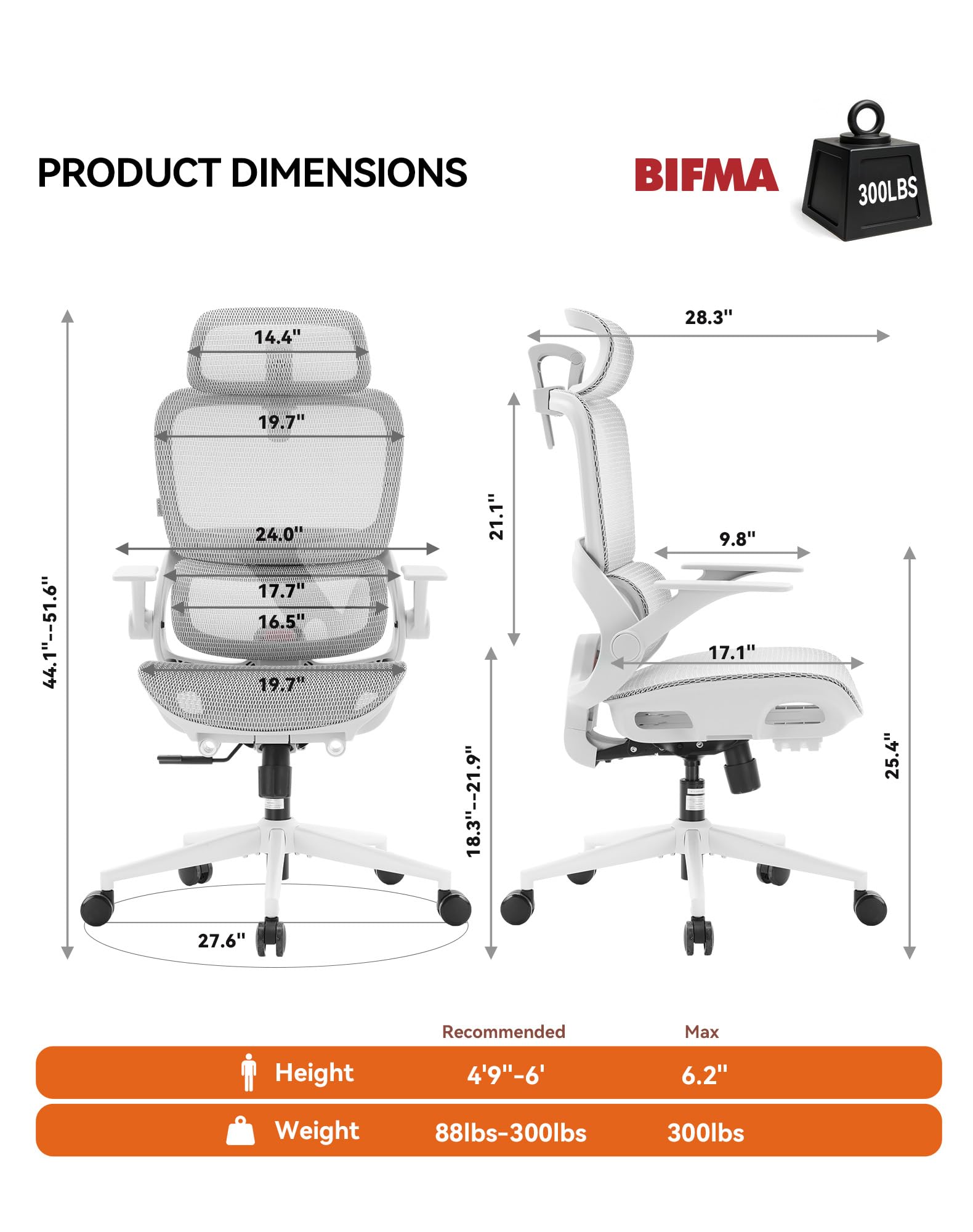 SIHOO B100 Office Chair, Comfy Ergonomic Office Chair, High Back Computer Chair with Adaptive Lumbar Support & wide Headrest, Flip-up Armrests, Swivel Desk Chair for Long Hours, WITHOUT Footrest, Grey view 3