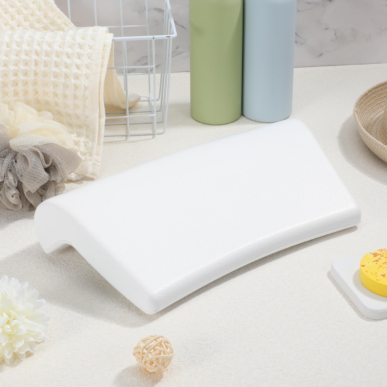 Cuscino Design Confortevole ed Ecologico in Pu Bianco Ventose, Facile da Installare per Supporto Collo per da Bagno e Relax in Casa